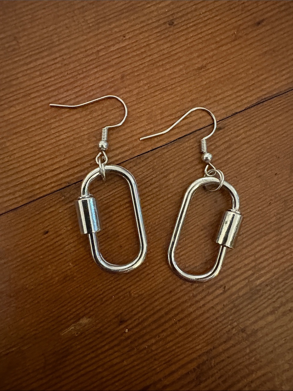 Hand-Crafted Silver Oval Carabiner Dangle Earrings - Women Accessories